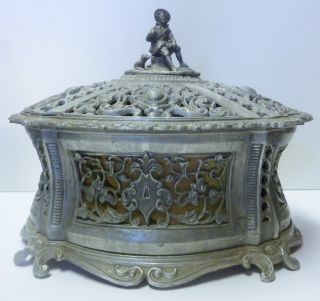 Large Ornate Rare 19th C.  German Pewter Dresser Vanity Box photo