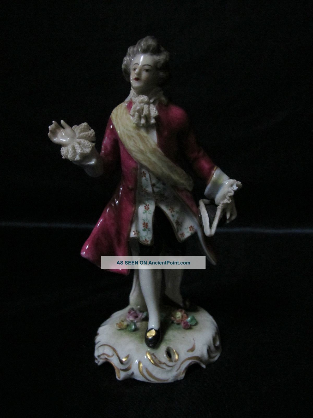 Antique German Volkstedt Lace Figurin Of A Romantique Victorian Gentleman Figurines photo