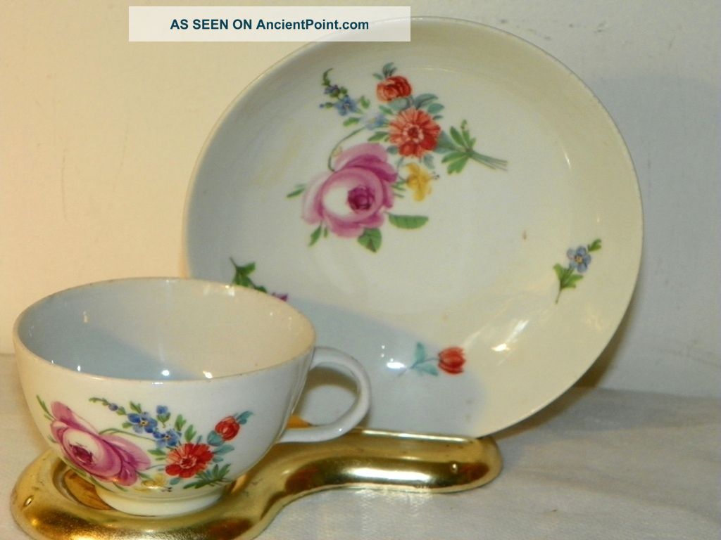 18th C.  Meissen Rose Cup & Saucer Museum Quaility Cups & Saucers photo