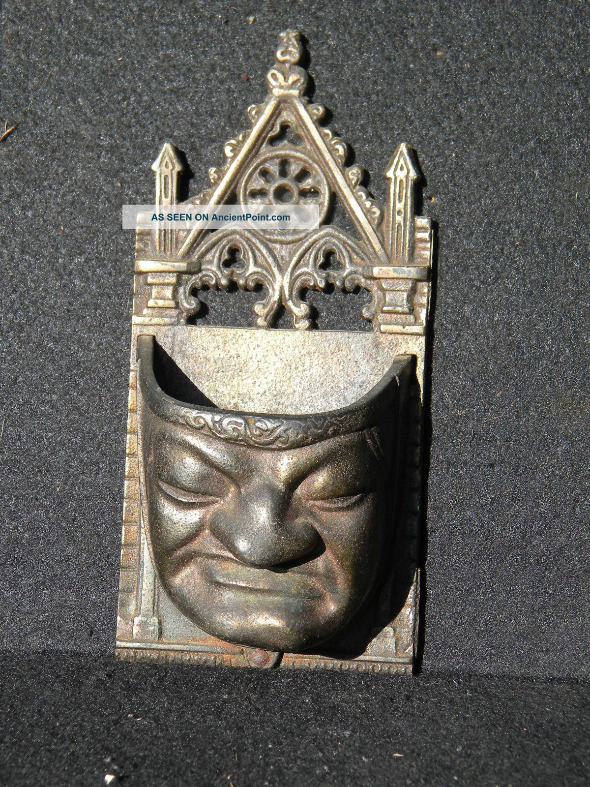 Antique Gothic/aztec Cast Iron Match Holder - Great For Cell Phone & Keys Metalware photo