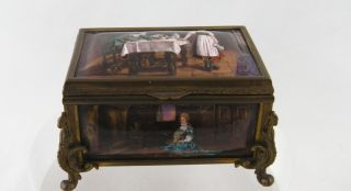 Antique French Enamel Foil Figural Scene Casket Box photo