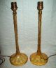 Set Of 2 Vintage/antique Vaseline Amber Glass Candlestick Lamps,  Faceted Lamps photo 3
