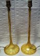 Set Of 2 Vintage/antique Vaseline Amber Glass Candlestick Lamps,  Faceted Lamps photo 4