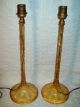 Set Of 2 Vintage/antique Vaseline Amber Glass Candlestick Lamps,  Faceted Lamps photo 5