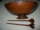 Unique Large Wooden Salad Bowl With Scalloped Edges,  Serving Spoons Included Bowls photo 2