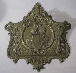 Antique French Bronze Figural Letter Holder W/ Two Girls Reading & An Owl photo