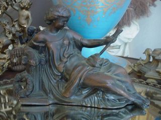 Neoclassical Bronze Patinated Metal Statue Large Figurine Reclyning Woman Nr photo