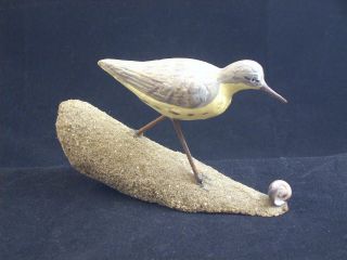 Vintage Peter Peltz Wood Sand Piper Hand Carved Painted Bird Cape Cod photo