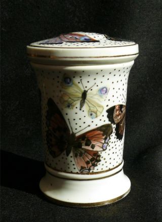Marked Czech Lidded Canister Jar W/ Hand Painted Butterflies photo