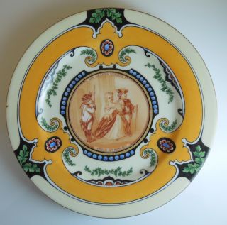 Antique French Porcelain Plate With Hand Painted Border & Sepia Transfer 012 - 274 photo
