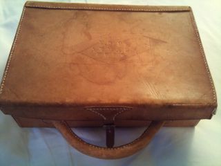 Antique Leather Brief Case Storage Box Lunch Xmas 1920 photo