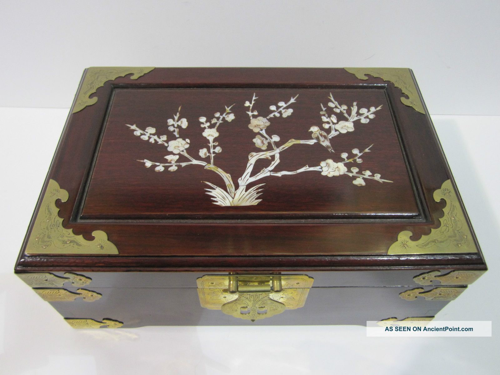 Antique Vintage Solid Rosewood Jewlery Box With Mother Of Pearl Inlaid Vhtf Nr Boxes photo
