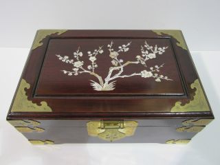 Antique Vintage Solid Rosewood Jewlery Box With Mother Of Pearl Inlaid Vhtf Nr photo