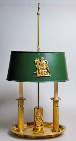 C.  1810 Antique Russian Empire Neoclassical Ormolu Bronze 2 Candles Shade Lamp photo