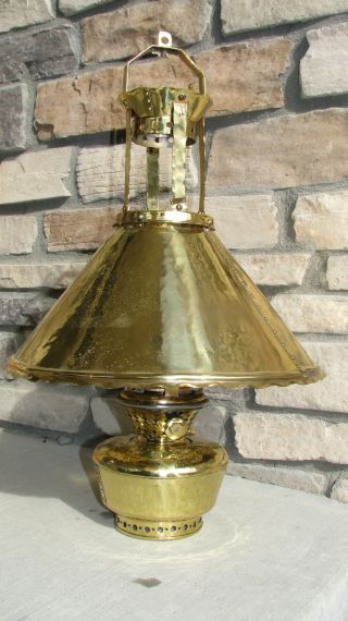 Antique Brass Hanging Oil Lamp Country General Store Oil Lamp Fixture Converted photo