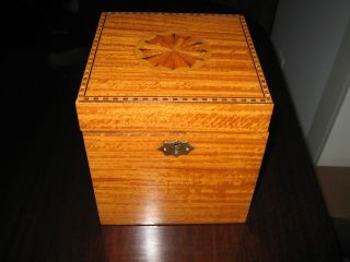 Antique Style Rare Satinwood Fan Inlaid Inlay Tea Caddy Nr photo