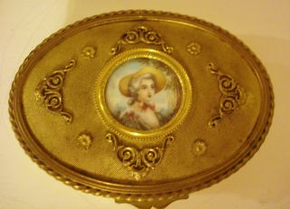 Vintage. . .  French Dresser Box. . .  W/hp Portrait. . .  C1800. . .  Exc & Make Offer photo