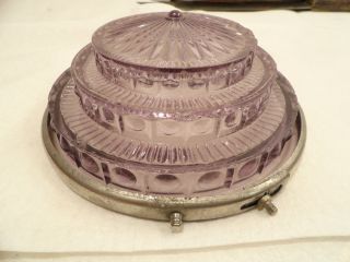 Vintage Old Antique Purple Amethyst Overhead Ceiling Light Cover Old Cut Glass photo