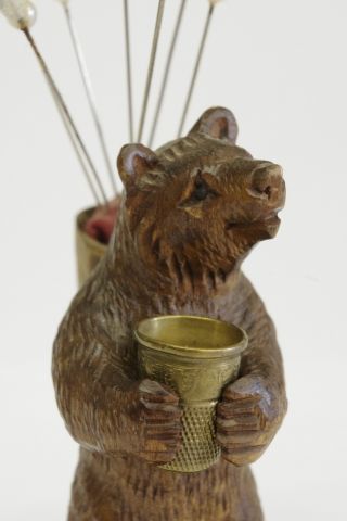 Carved Black Forest Bear Pincushion Swiss/german Arts Crafts Mission Adirondack photo