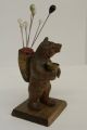 Carved Black Forest Bear Pincushion Swiss/german Arts Crafts Mission Adirondack Carved Figures photo 2