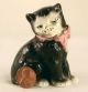 Vintage Cast Iron Small Paperweight Cat Figurine Black With Blue Eyes & Pink Bow Metalware photo 1