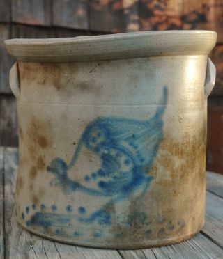 Antique Stoneware 4 Gallon Cobalt Crock. . .  Chicken Feeding. . .  Damaged In Kiln photo