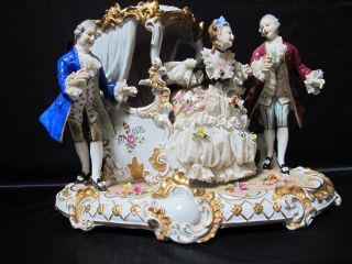 Antique Big Unterweissbach / Dresden Carriage With Victorian Lace Figurines photo