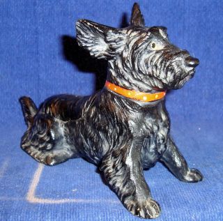 Vintage Cold Painted Metal Made In Austria Black Scottish Terrier Dog Pipe Rest photo
