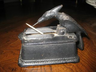 Unusual Antique Cast Iron Black Raven Toothpick Holder/picker photo