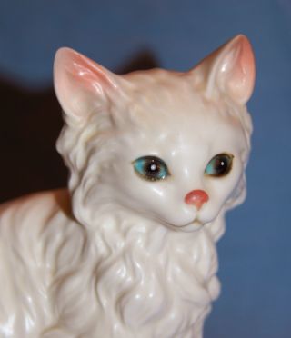 Vintage Lefton Porcelain Ceramic Pottery Gorgeous Blue Eyed White Cat Figurine photo