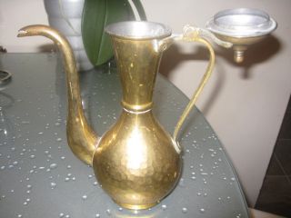 Antique Hand Crafted Hammered Brass Imperial Russia Pitcher Ewer Coffee Pot Tula photo