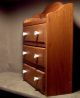 Vintage Table Top / Wall Hung Three Drawer Wood Chest With White Porcelain Pulls Boxes photo 4