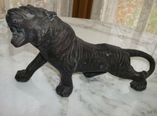 Antique Metal Bengal Tiger Statue Spelter Pot Metal Figurine Die Cast Sculpture photo
