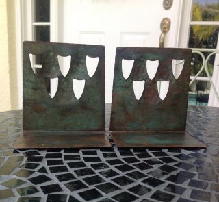 Forest Craft Guild Copper Bookends From American Arts And Crafts Period photo