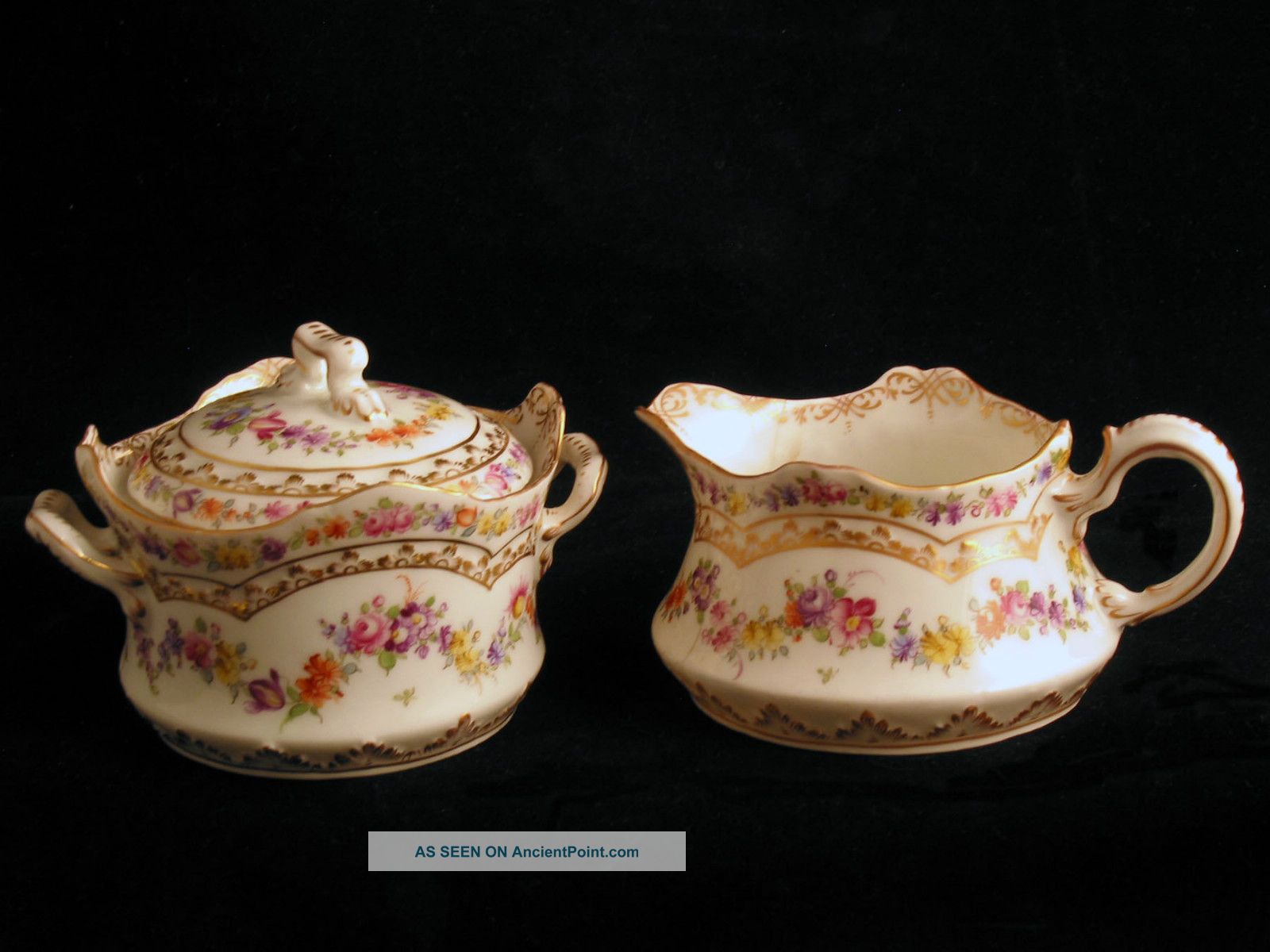 Dresden Floral Creamer & Sugar Bowl Hand Painted Very Detailed Teapots & Tea Sets photo