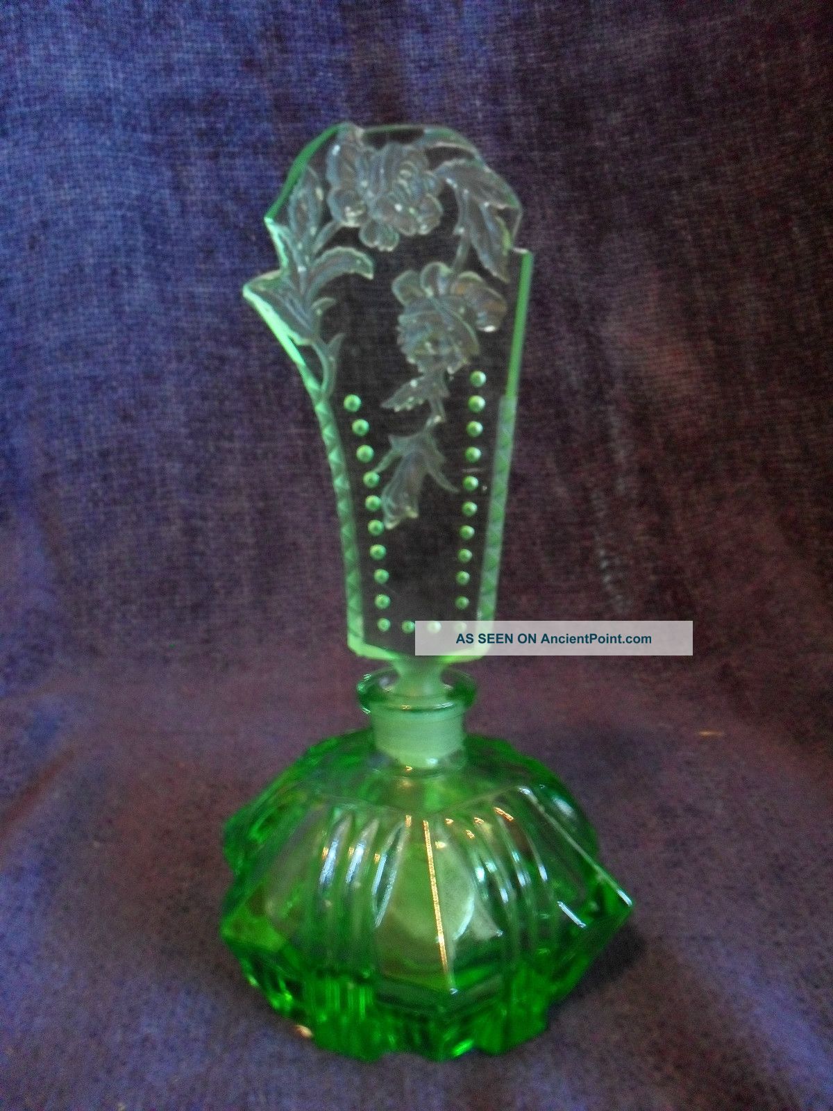 Vintage Czechoslovakia Green Glass Perfume Bottle Perfume Bottles photo