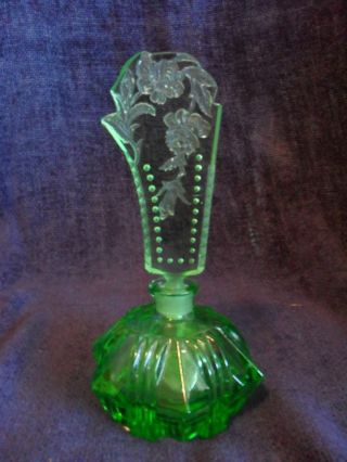 Vintage Czechoslovakia Green Glass Perfume Bottle photo