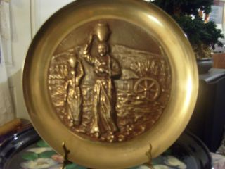 Antique Bronze 19th C Asian Figural Charger Plate Wall Hanging photo