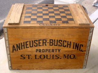 Rare Antique Budweiser Beer Wood Box Crate W/ Bottle Cap Checker Board Top N/r photo