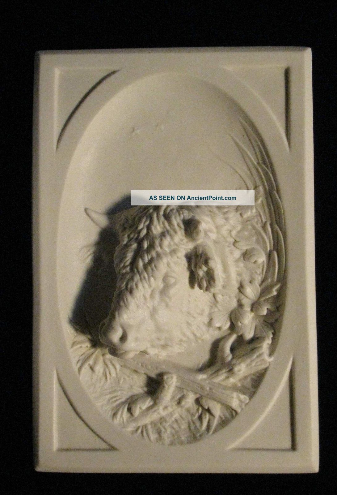 Antique Parian Plaque Victorian Aesthetic Shaggy Cow Head Raised England? Other photo