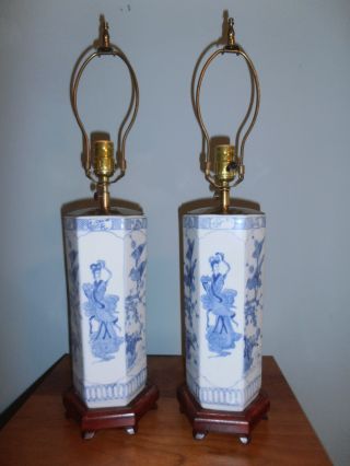Pair Of Antiques Chinese Wig Stand Lamps photo