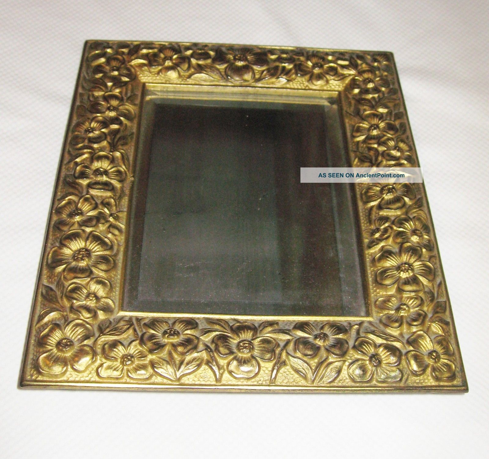 Antique Heavy Brass Dresser Mirror - Dogwood Pattern Mirrors photo