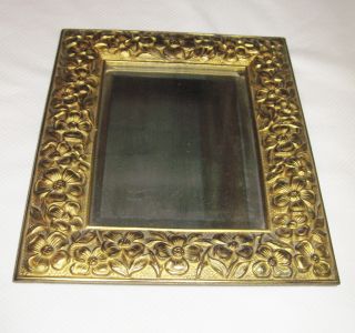 Antique Heavy Brass Dresser Mirror - Dogwood Pattern photo