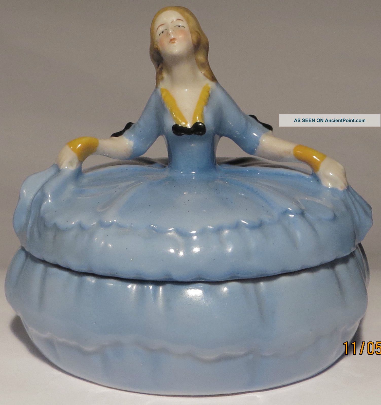 Antique German Figural Lady Trinket/box/pot/jar Germany Bows Cuffs Half Doll Re. Boxes photo