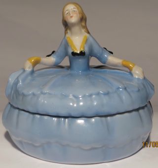 Antique German Figural Lady Trinket/box/pot/jar Germany Bows Cuffs Half Doll Re. photo