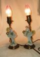 Pair Of Antique German Volkstedt Dresden Lace Ladies With Flowers Lamp Figurine Figurines photo 2