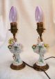 Pair Of Antique German Volkstedt Dresden Lace Ladies With Flowers Lamp Figurine Figurines photo 3