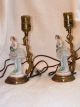 Pair Of Antique German Volkstedt Dresden Lace Ladies With Flowers Lamp Figurine Figurines photo 4