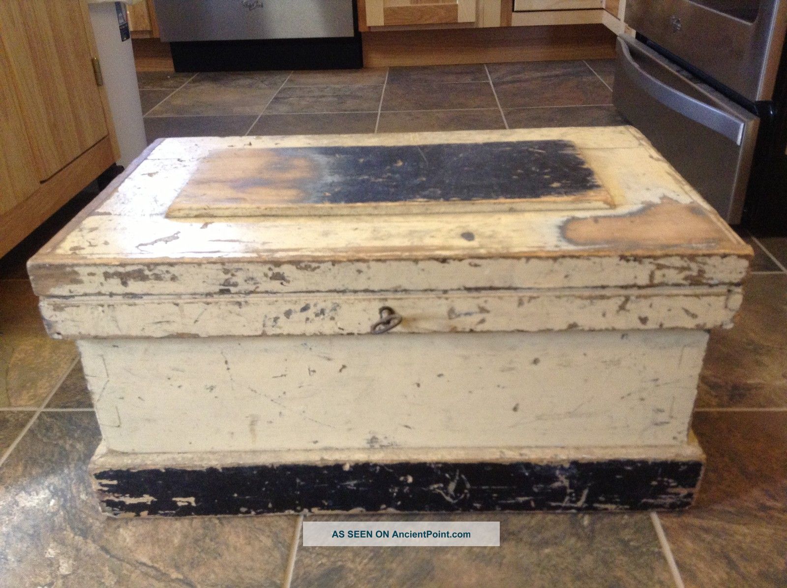 Antique 19th Cent.  Primitive Coffin Top Wood Box W/original Paint & Key Boxes photo