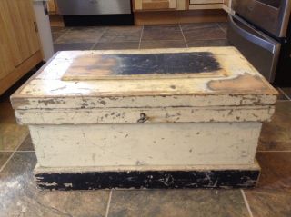 Antique 19th Cent.  Primitive Coffin Top Wood Box W/original Paint & Key photo